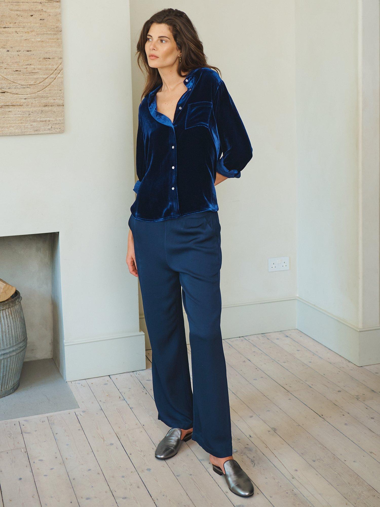 Product image 4 of 5, which shows NRBY Chiara Velvet Shirt, Midnight, XS