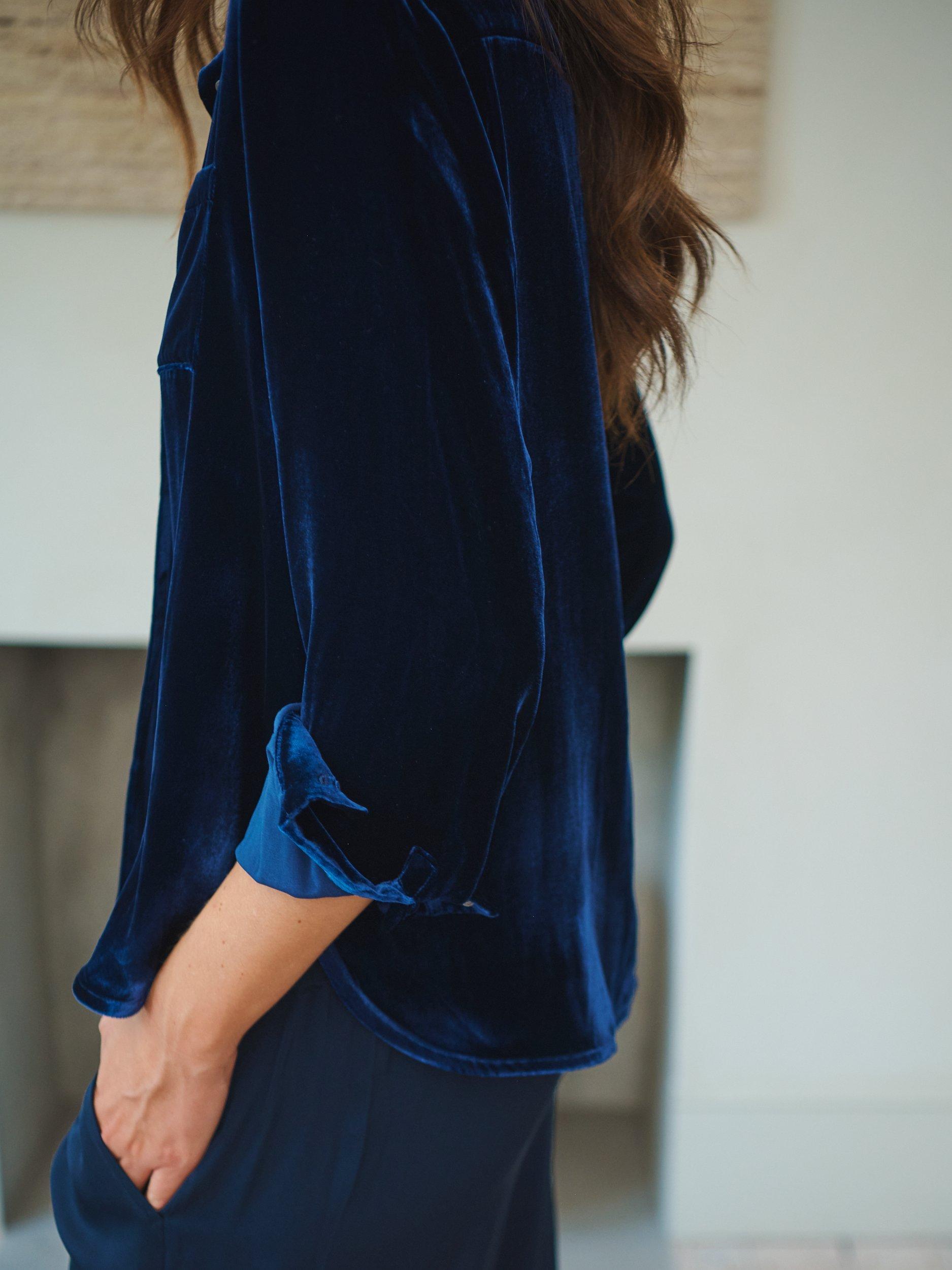 Product image 5 of 5, which shows NRBY Chiara Velvet Shirt, Midnight, XS
