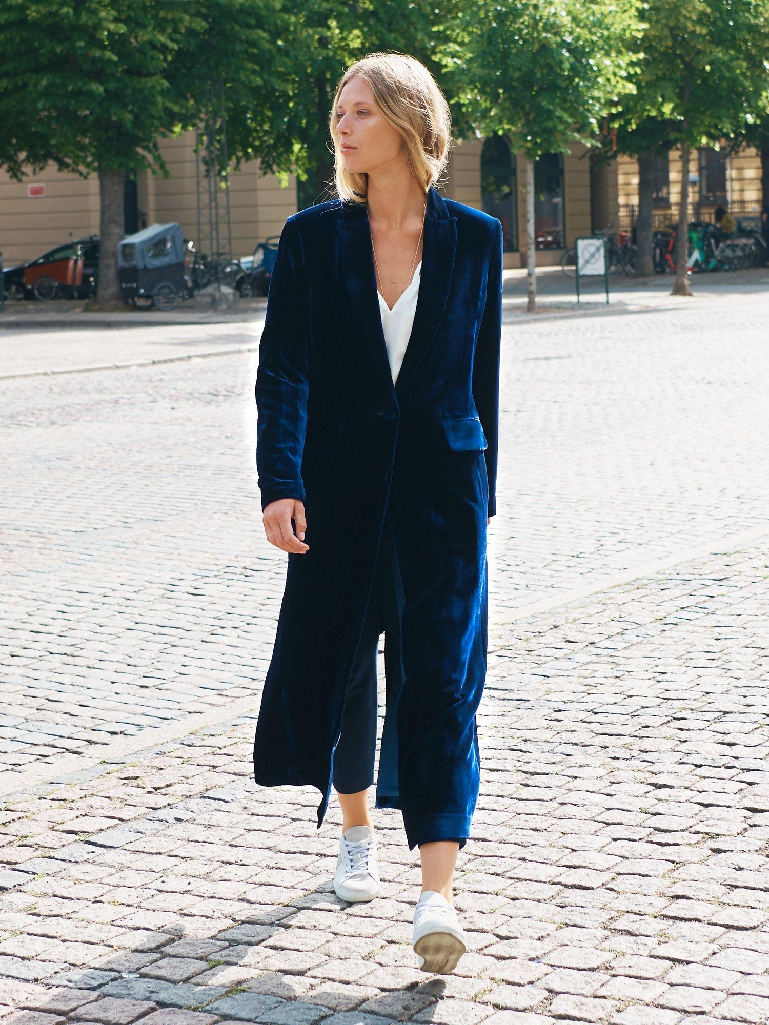 Product image 4 of 8, which shows NRBY Odette Silk Blend Opera Coat, Midnight, M