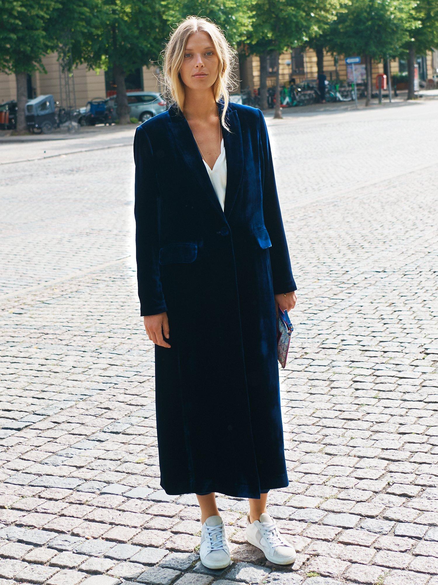 Product image 5 of 8, which shows NRBY Odette Silk Blend Opera Coat, Midnight, M