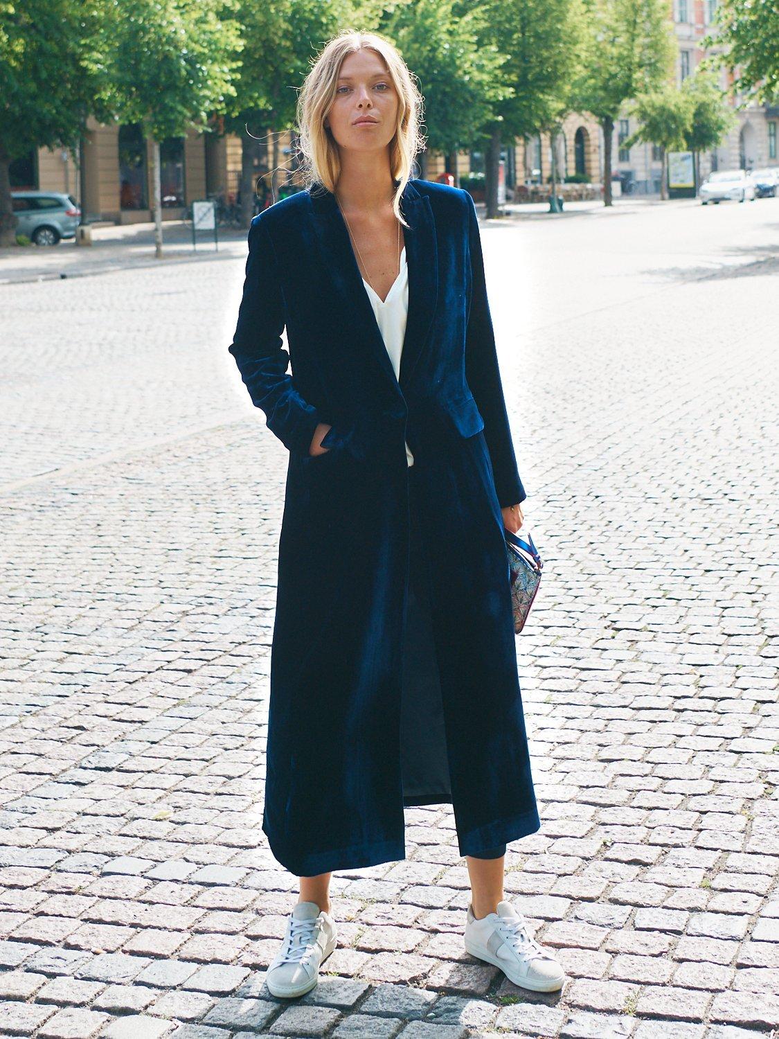 Product image 6 of 8, which shows NRBY Odette Silk Blend Opera Coat, Midnight, M