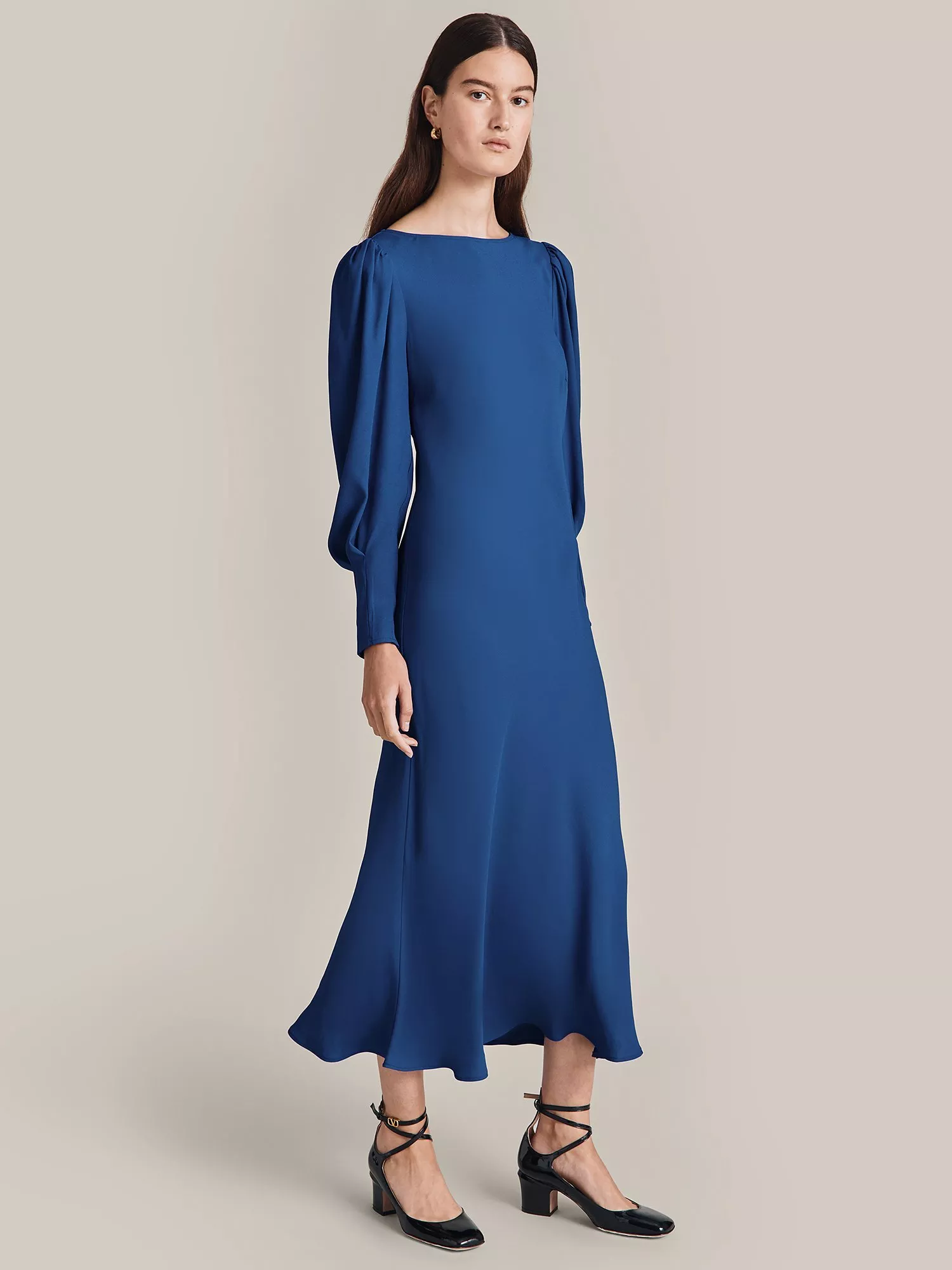 Ghost Stella Satin Midi Dress Cobalt Blue