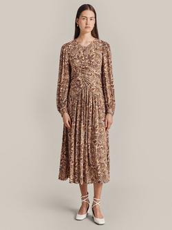 Ghost Ava Paisly Midi Dress, Khaki, Khaki