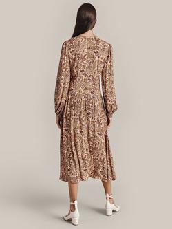 Ghost Ava Paisly Midi Dress, Khaki - view 2, Khaki