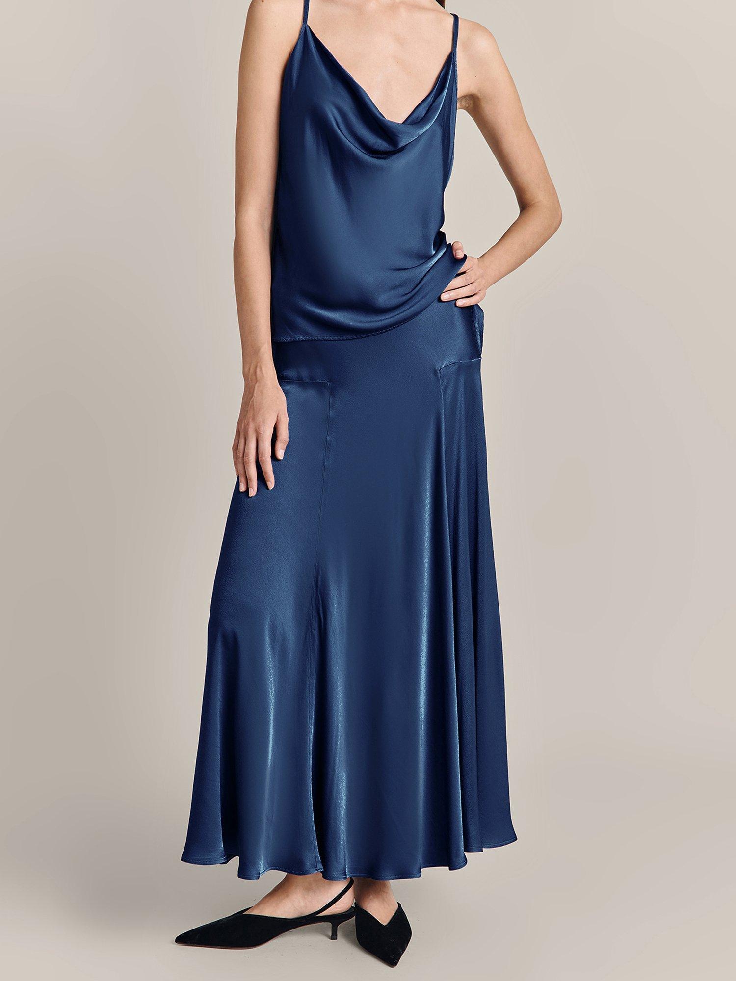 Ghost Poppy Satin Maxi Skirt Blue