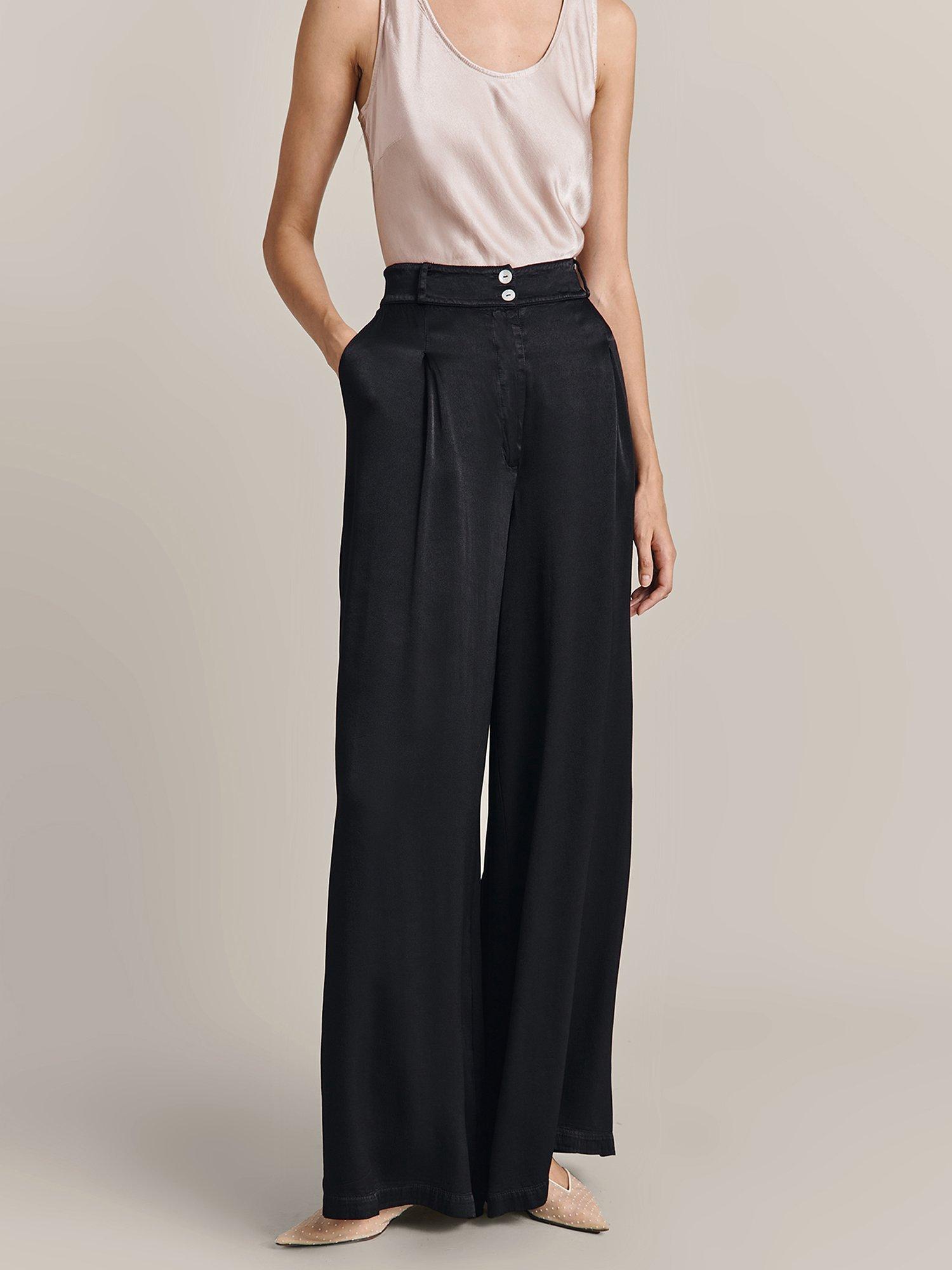 Product image 1 of 3, which shows Ghost Sadie Wide Leg Satin Trousers, Black, XL