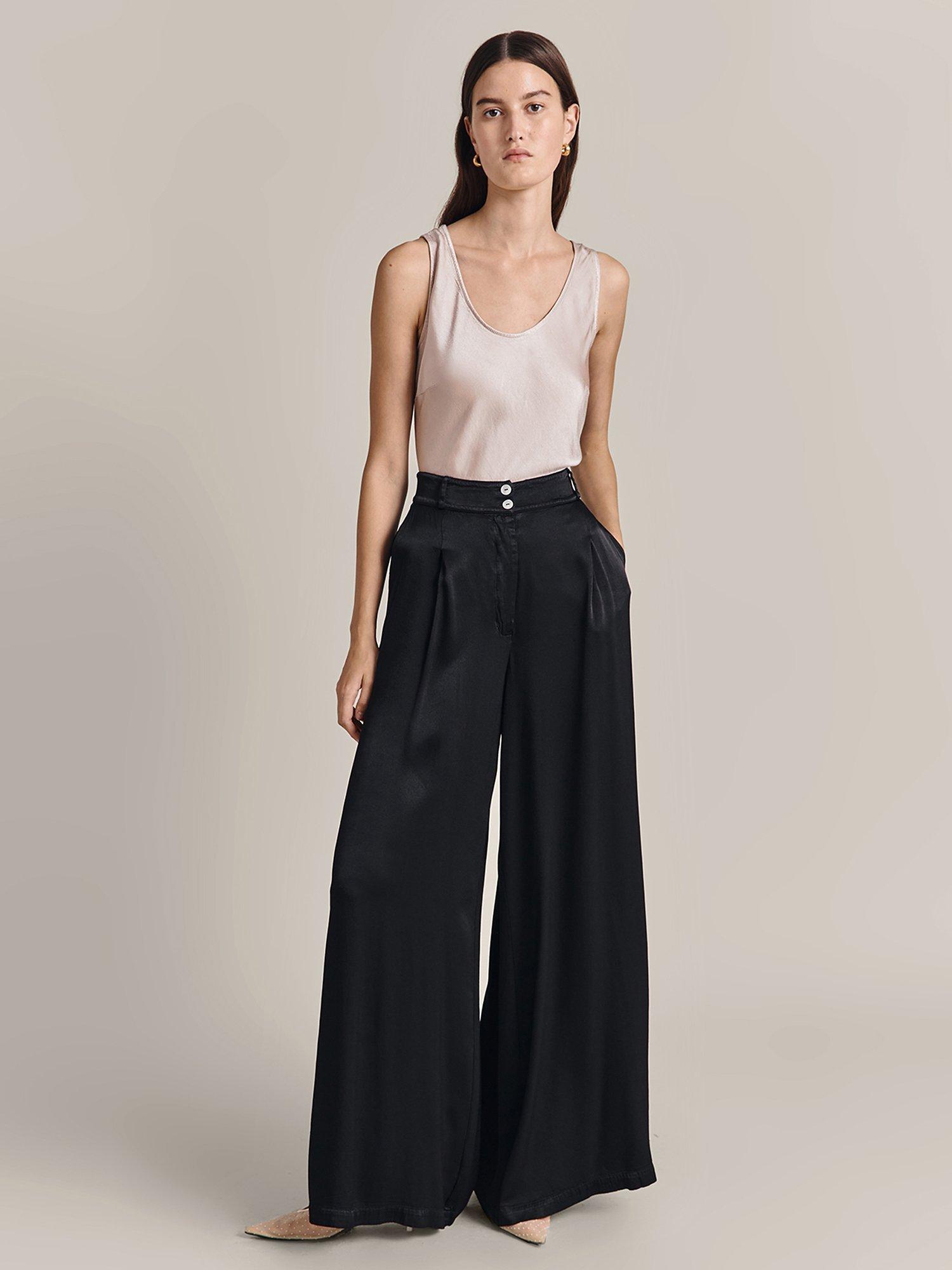 Product image 2 of 3, which shows Ghost Sadie Wide Leg Satin Trousers, Black, XL