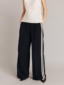 Ghost Mila Side Stripe Palazzo Trousers, Black/Ivory, Black/Ivory