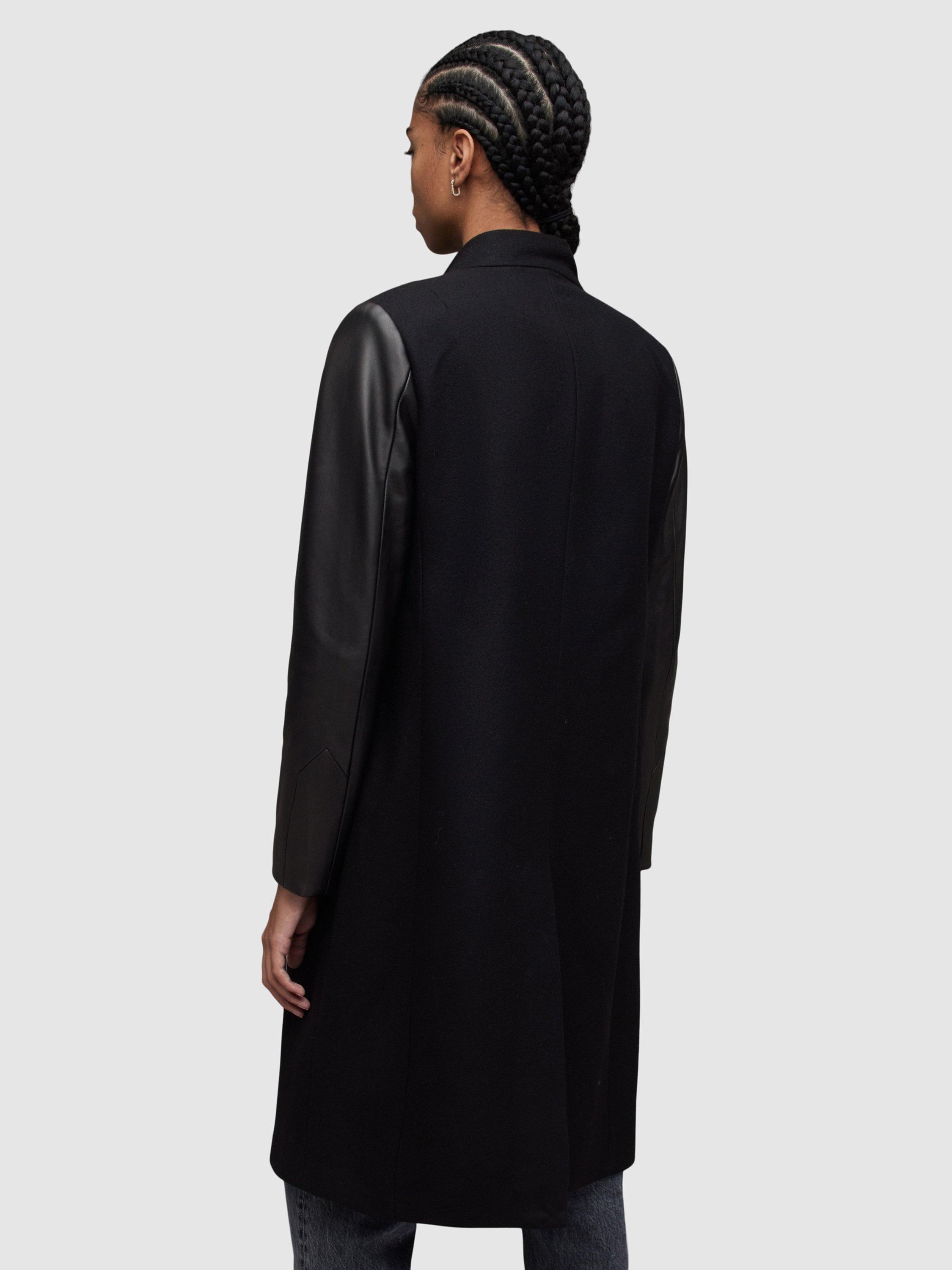 Product image 2 of 11, which shows AllSaints Sidney Leather and Wool Coat, Black, 8