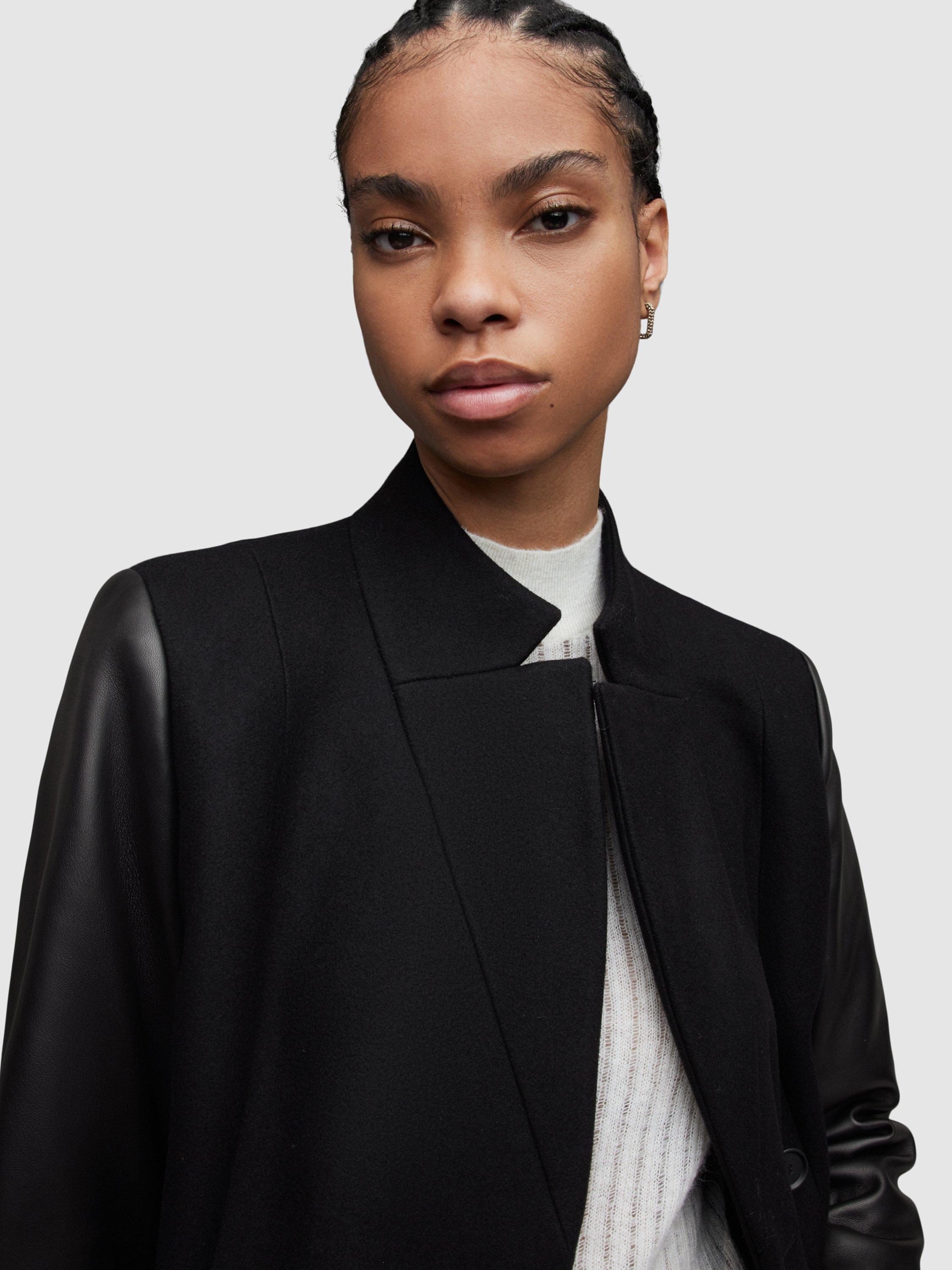 AllSaints Sidney Leather and Wool Coat, Black AllSaints Sidney Leather and Wool Coat, Black