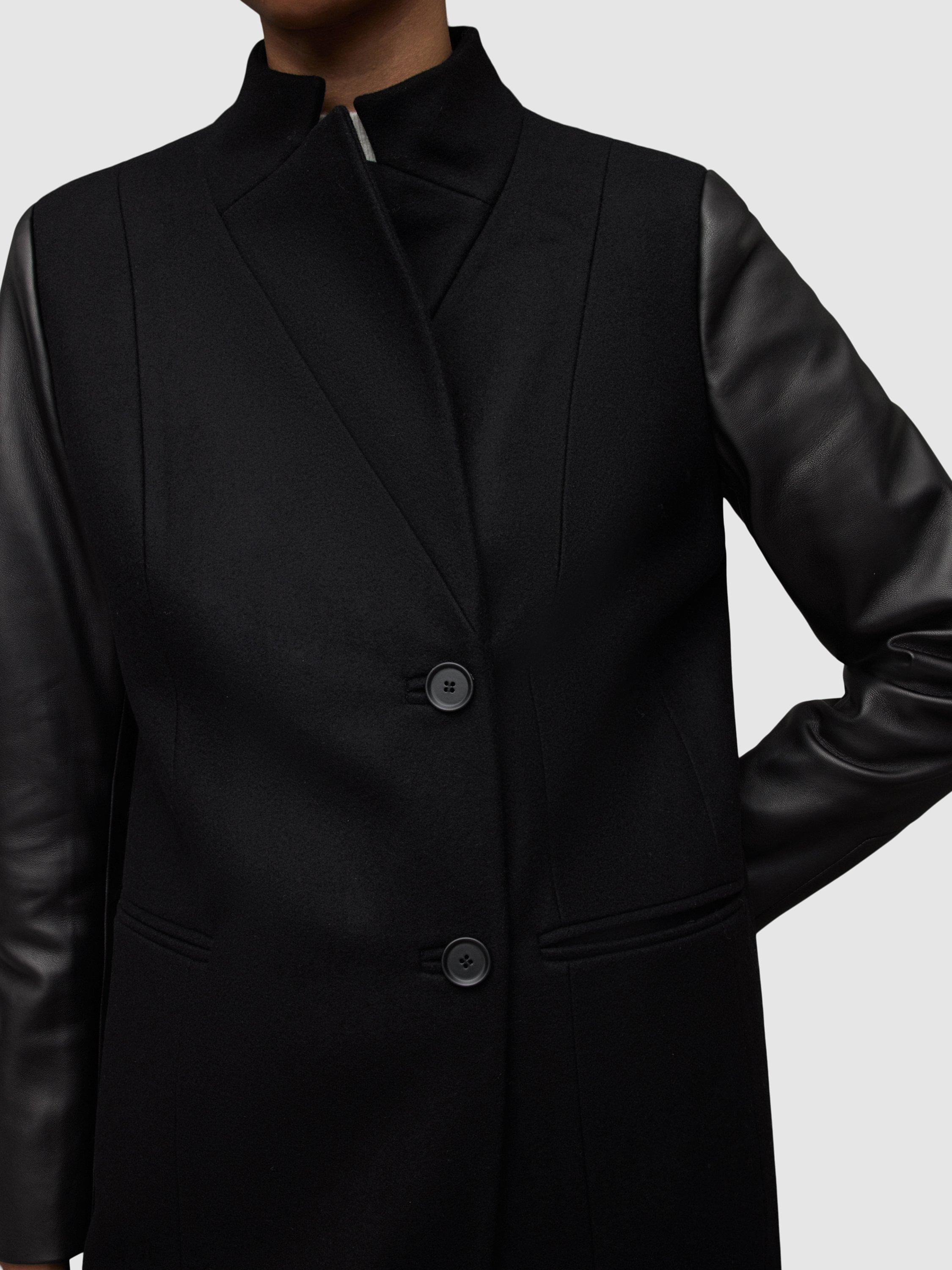 AllSaints Sidney Leather and Wool Coat, Black AllSaints Sidney Leather and Wool Coat, Black