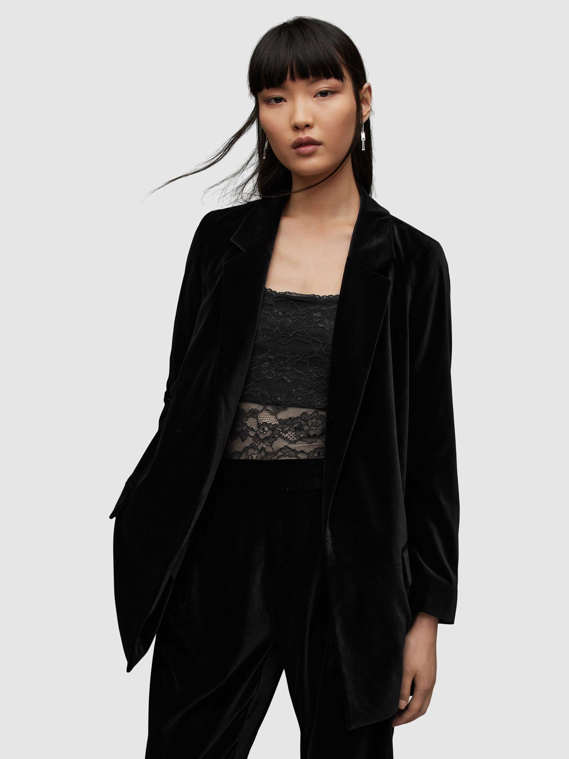 AllSaints Aleida Velvet Blazer, Black