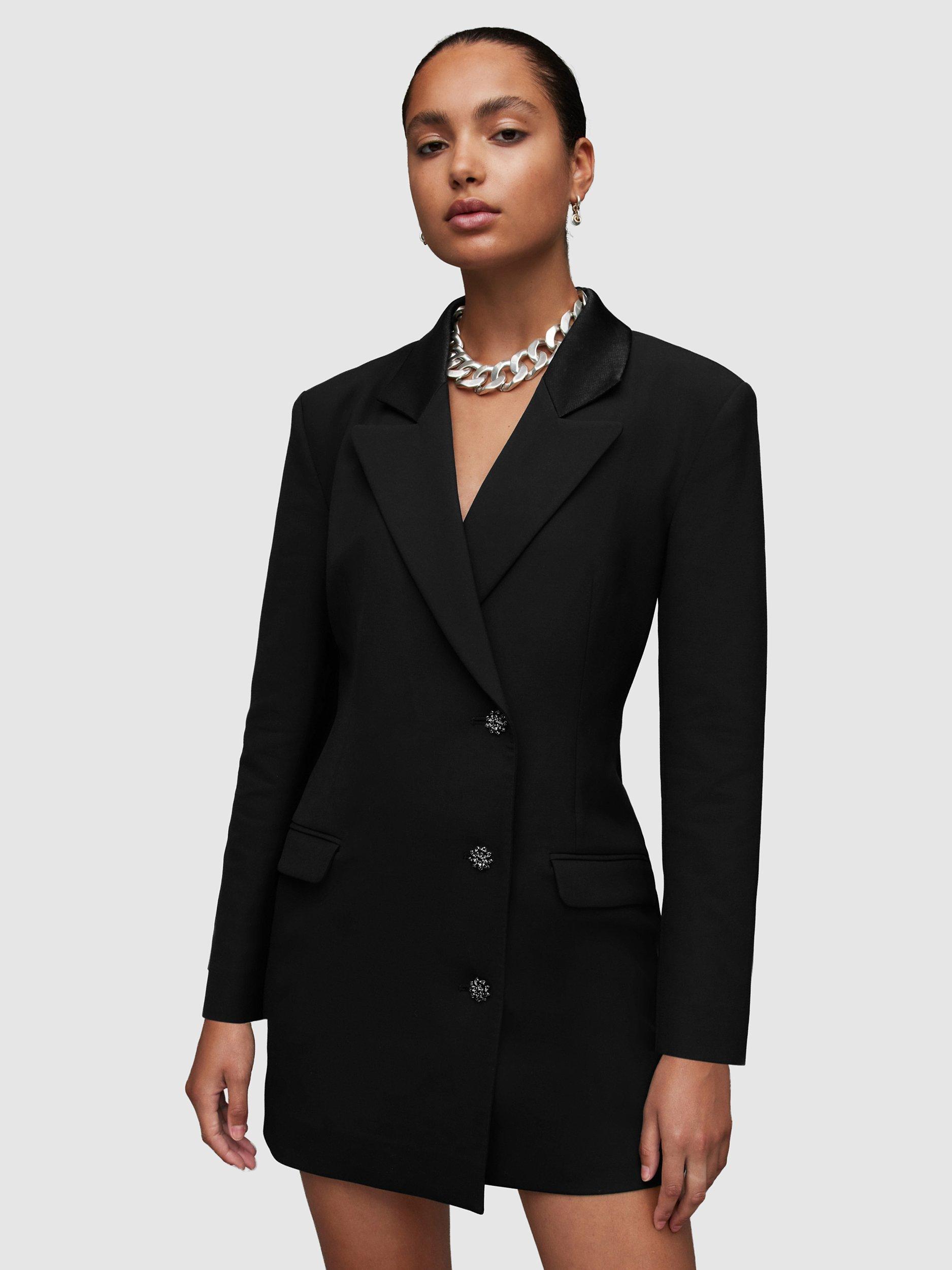 AllSaints Erykah Jewel Button Blazer Mini Dress, Black