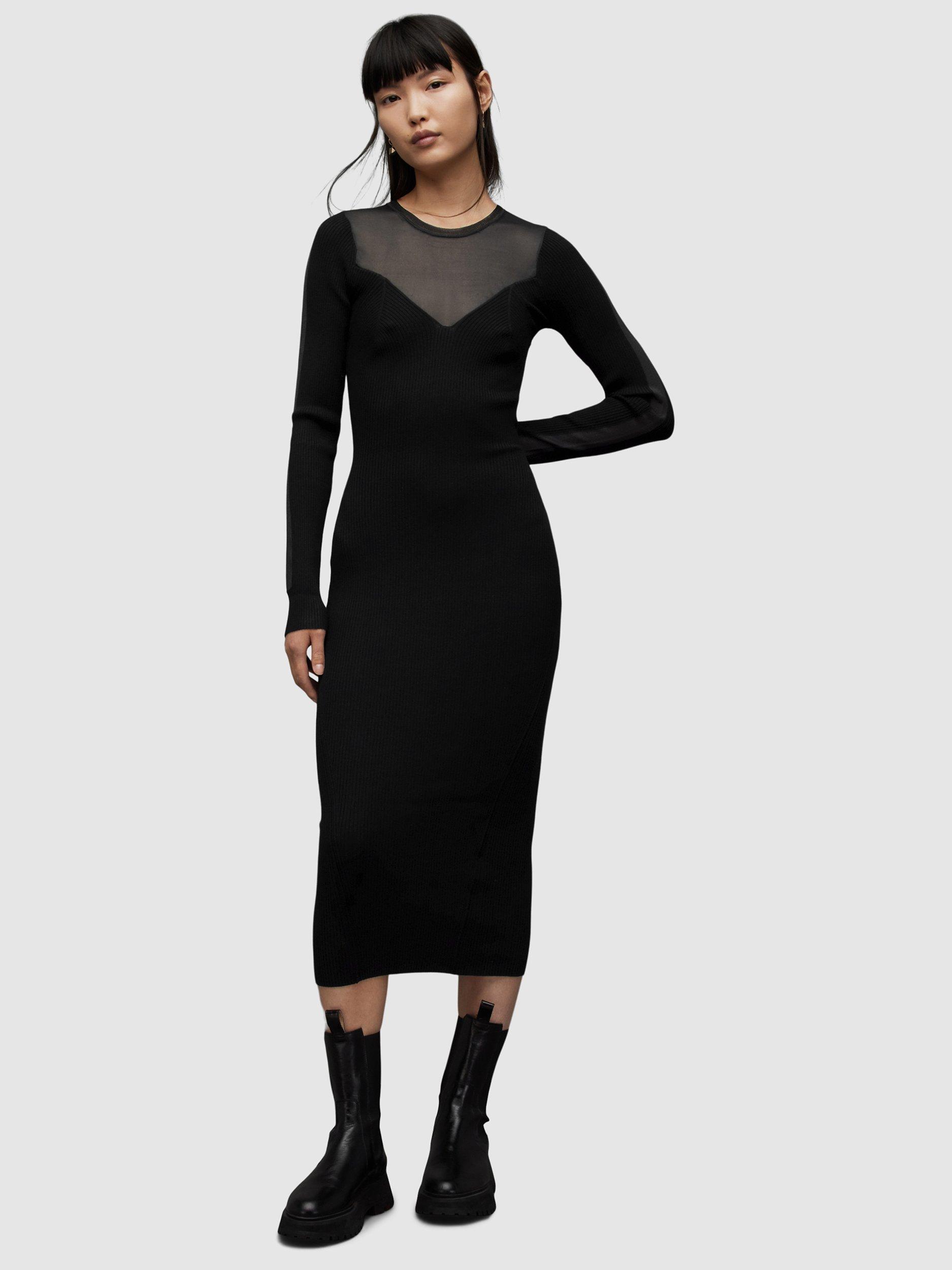 AllSaints Flete Bodycon Midi Dress, Black