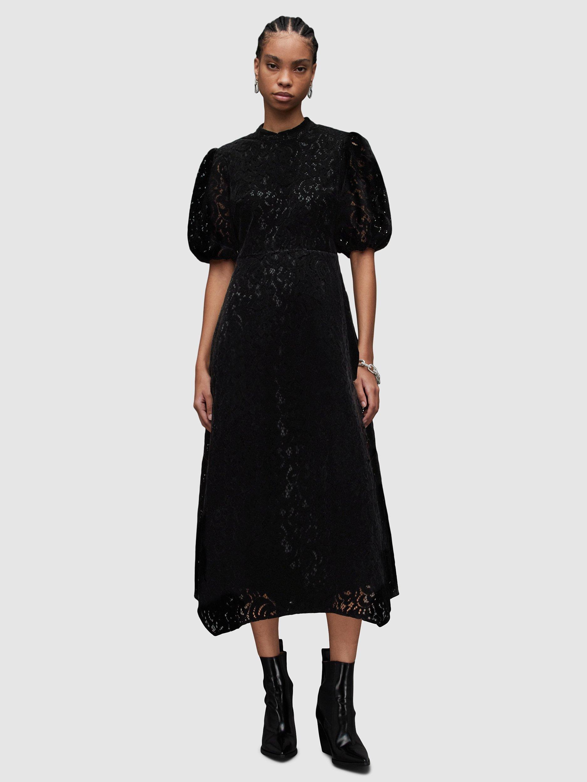 AllSaints Camila Midi Lace Dress Black