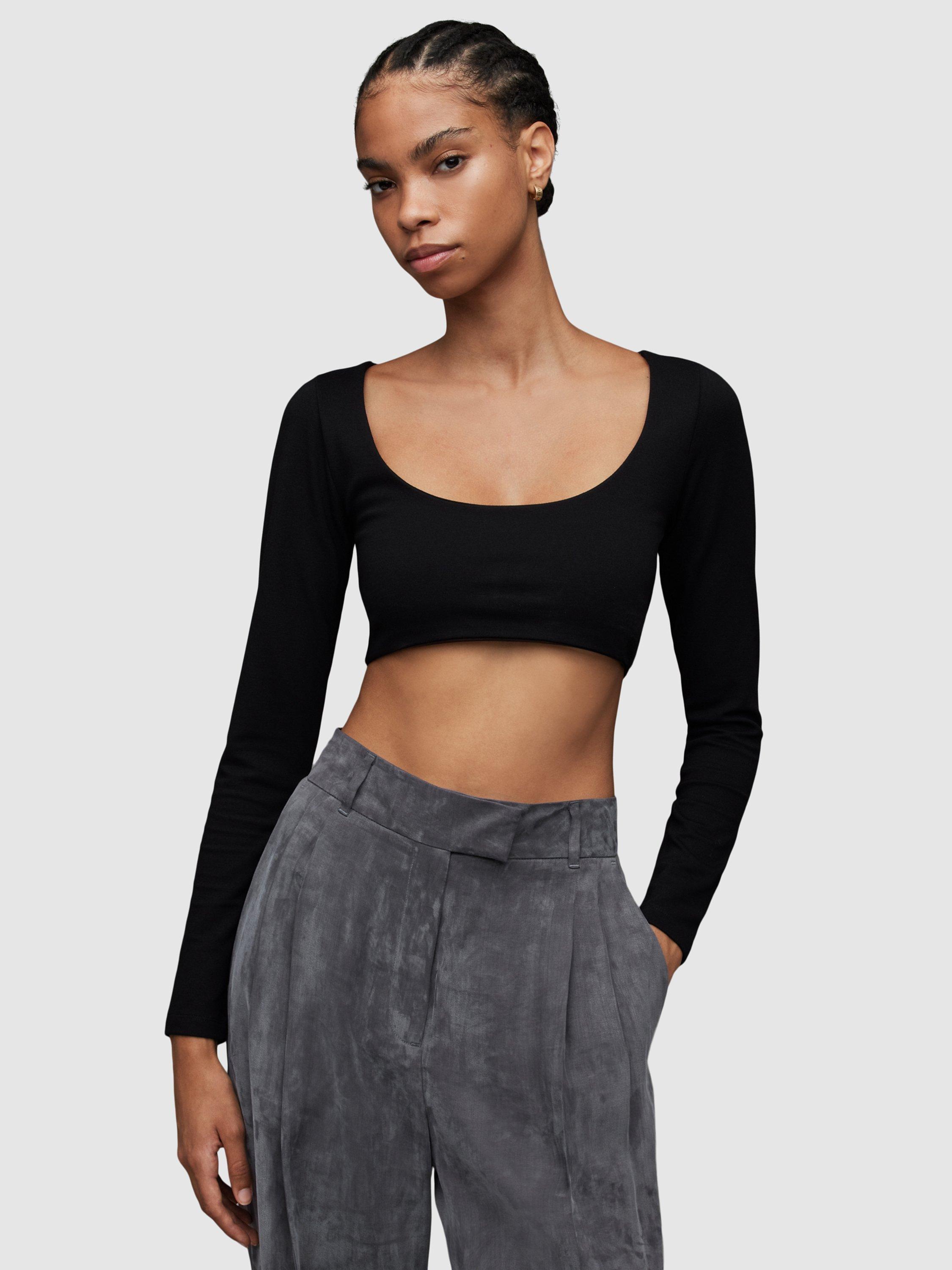 AllSaints Ciara Long Sleeve Crop Top, Black