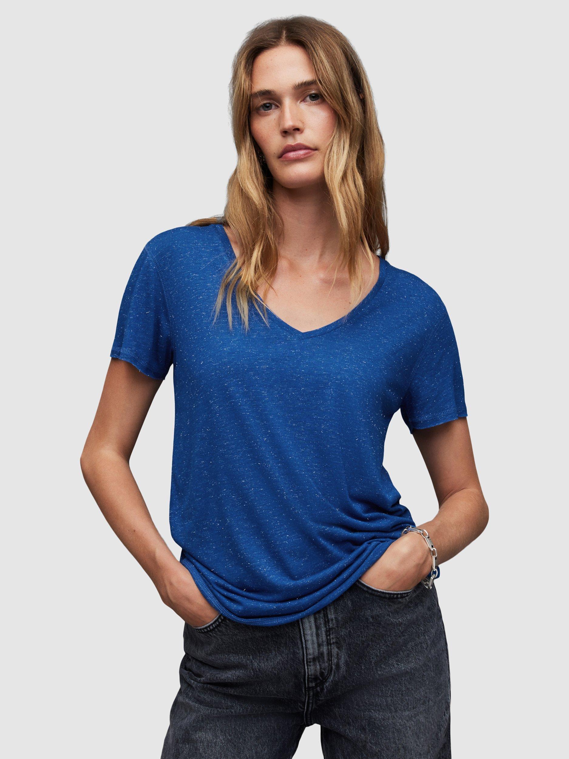 AllSaints Emelyn Shimmer T-Shirt, Luna Blue