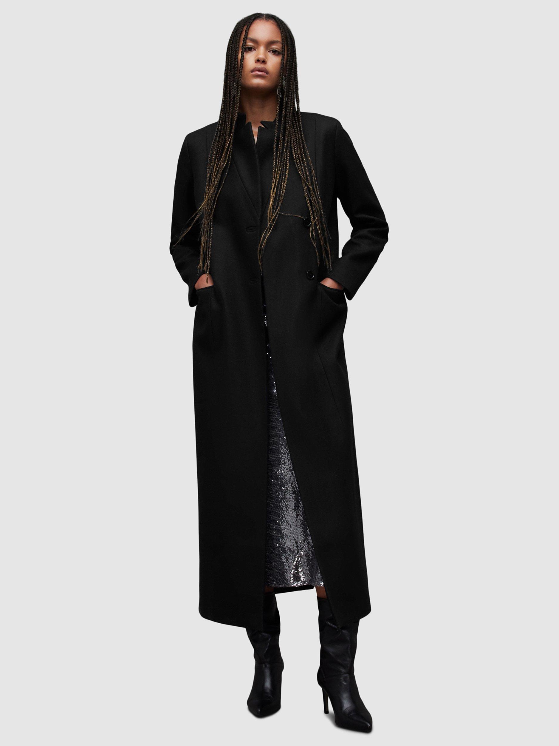 AllSaints Sonnie Single Breasted Maxi Coat, Black
