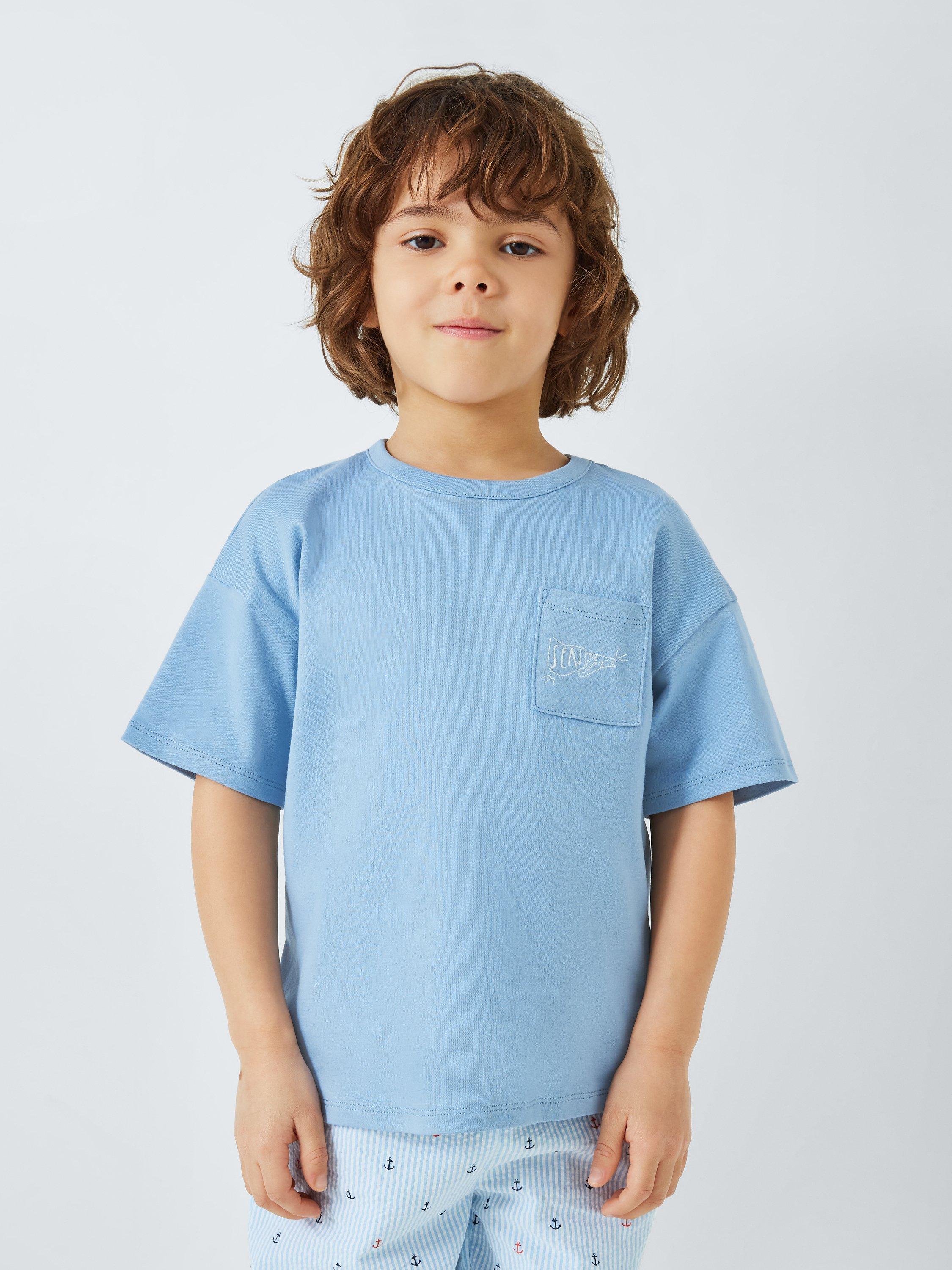 John Lewis Kids' Anchor Seersucker T-Shirt Pyjamas Set, Blue