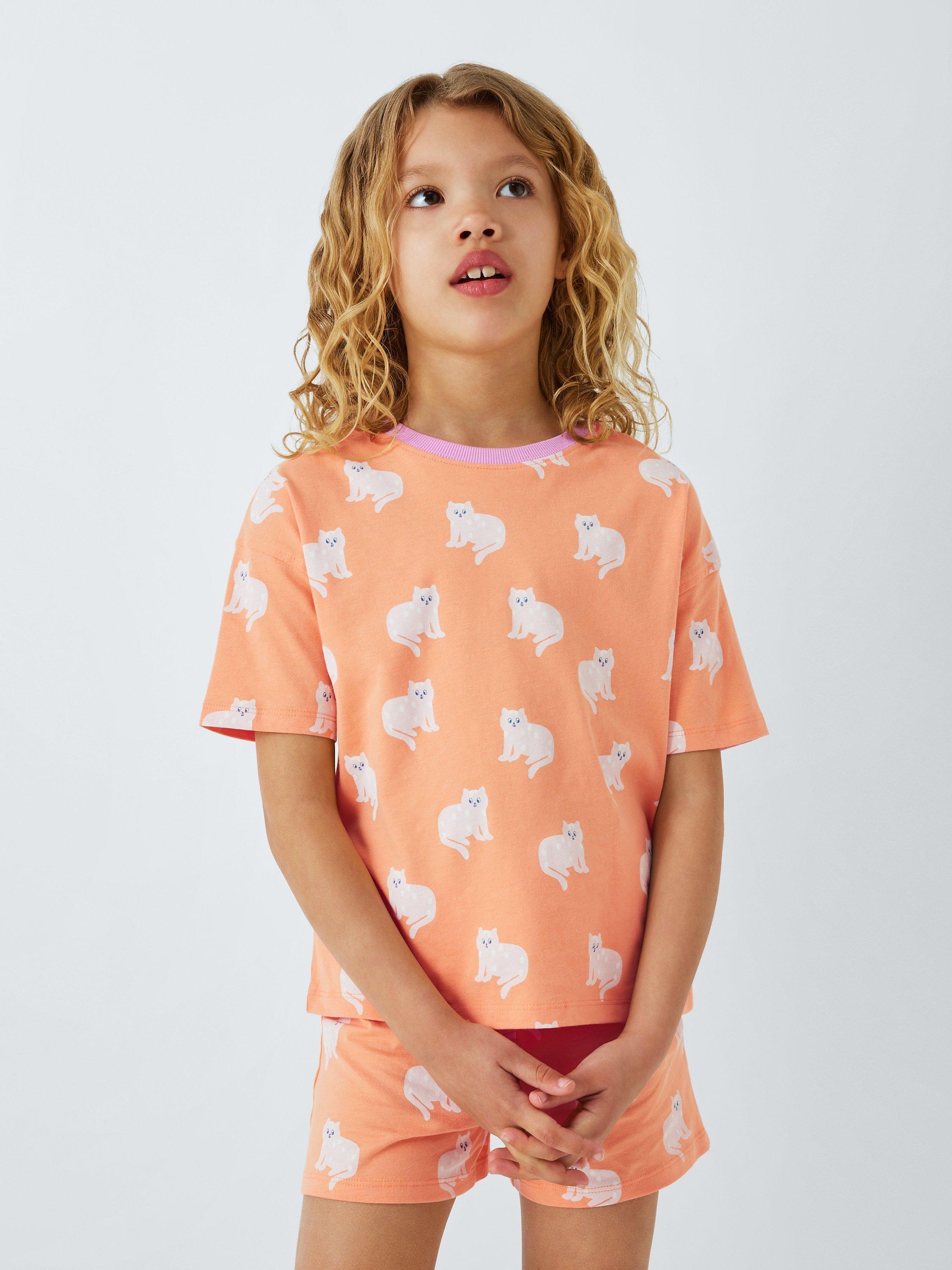 John Lewis ANYDAY Kids' Cat Print Shorts Pyjamas, Orange