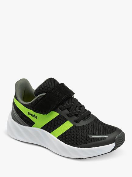 Gola Kids' Performance Veris EL Trainers, Black/Lime/Grey - view 2, Black/Lime/Grey