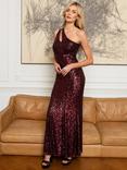 HotSquash One Shoulder Sequin Maxi Dress, Wine