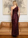 HotSquash One Shoulder Sequin Maxi Dress, Wine