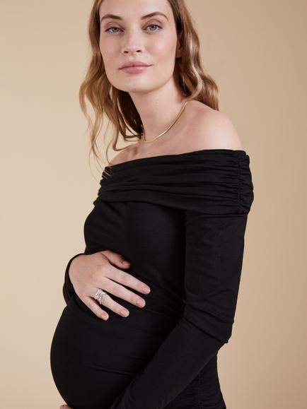 Isabella Oliver Philippa Bardot Maternity Top, Caviar Black - view 2, Caviar Black