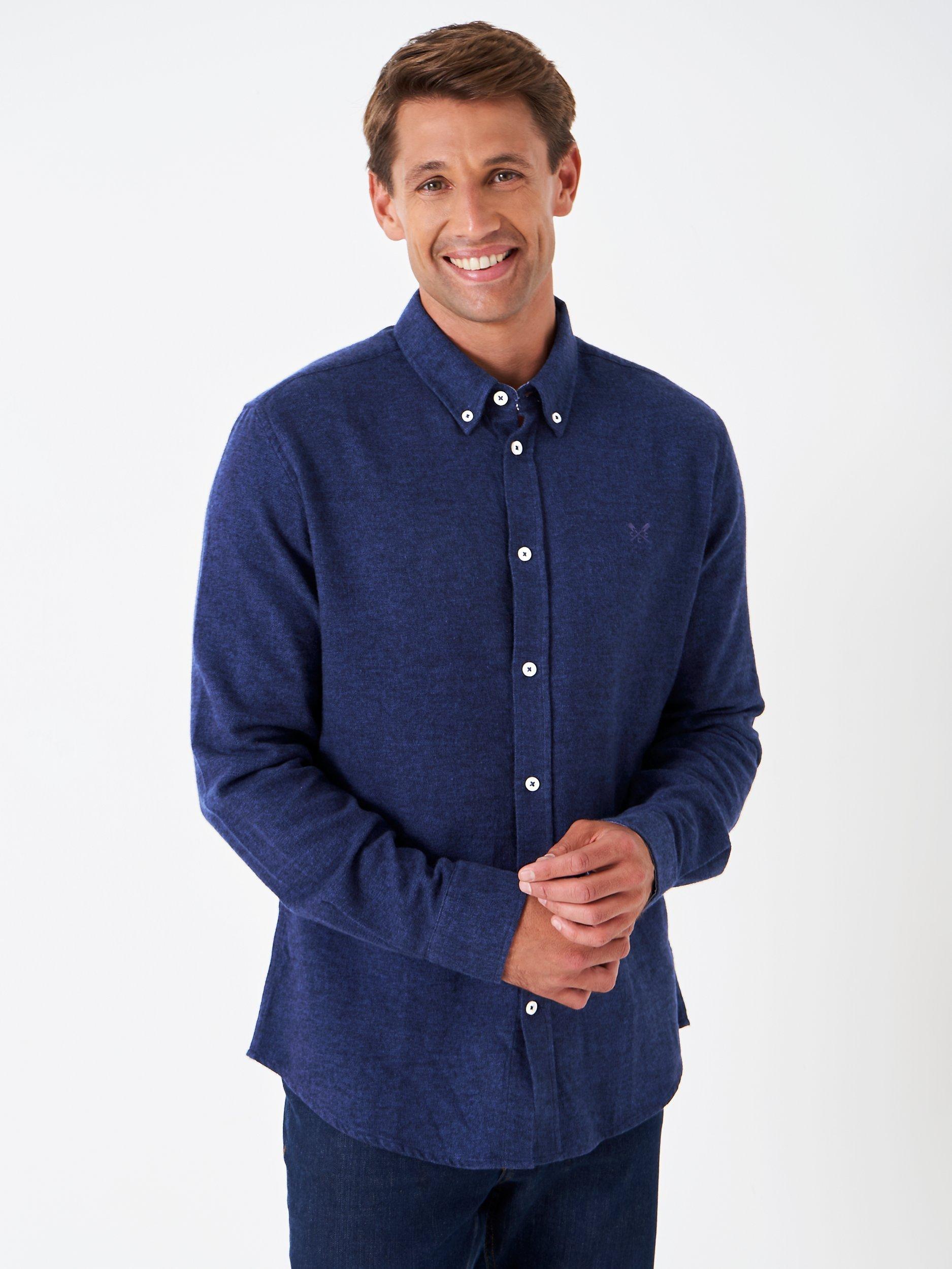 Crew Clothing Sergo Plain Jaspe Shirt, Navy Blue