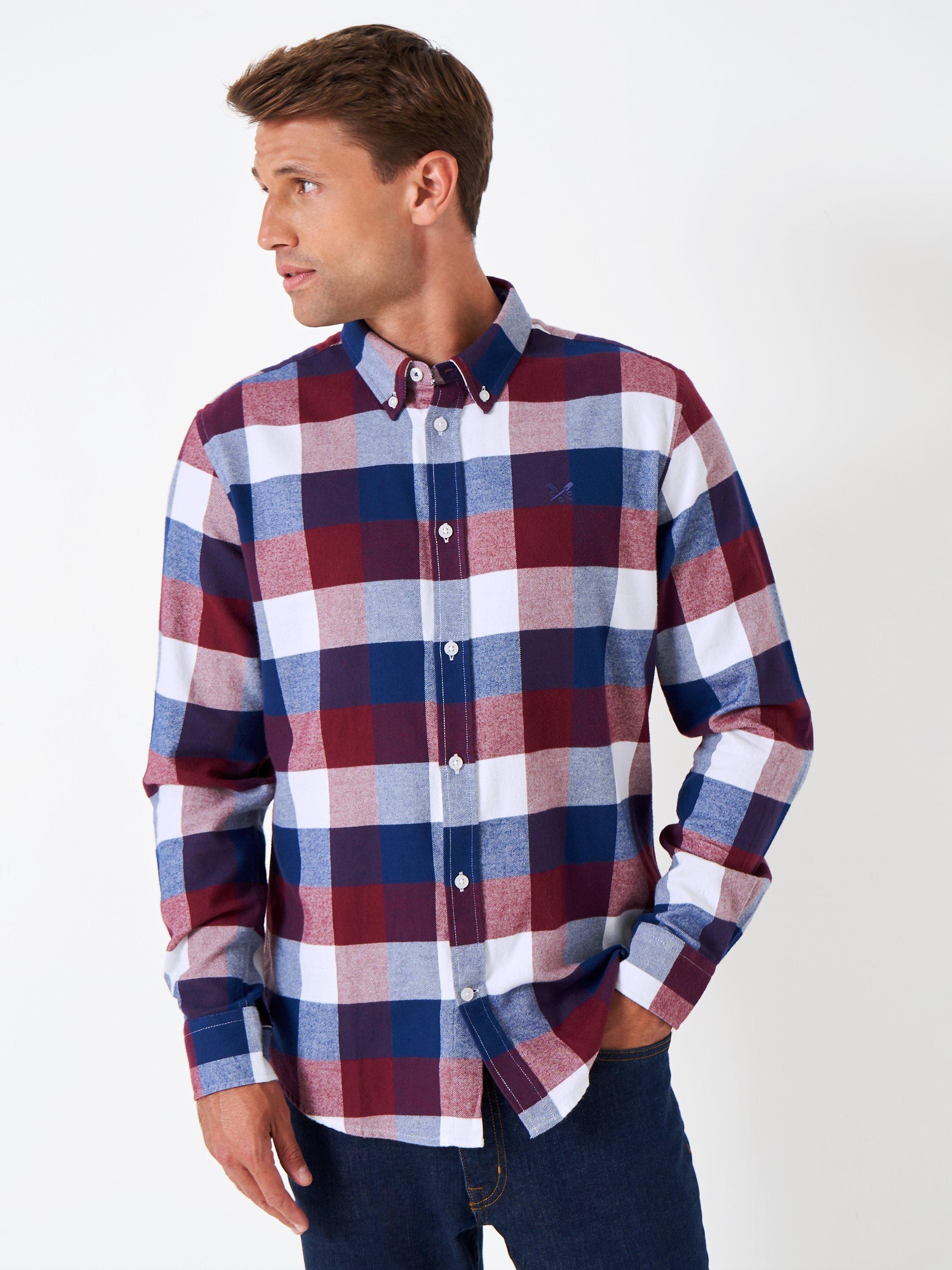 Crew Clothing Brushed Cotton Check Shirt, Burgundy Red