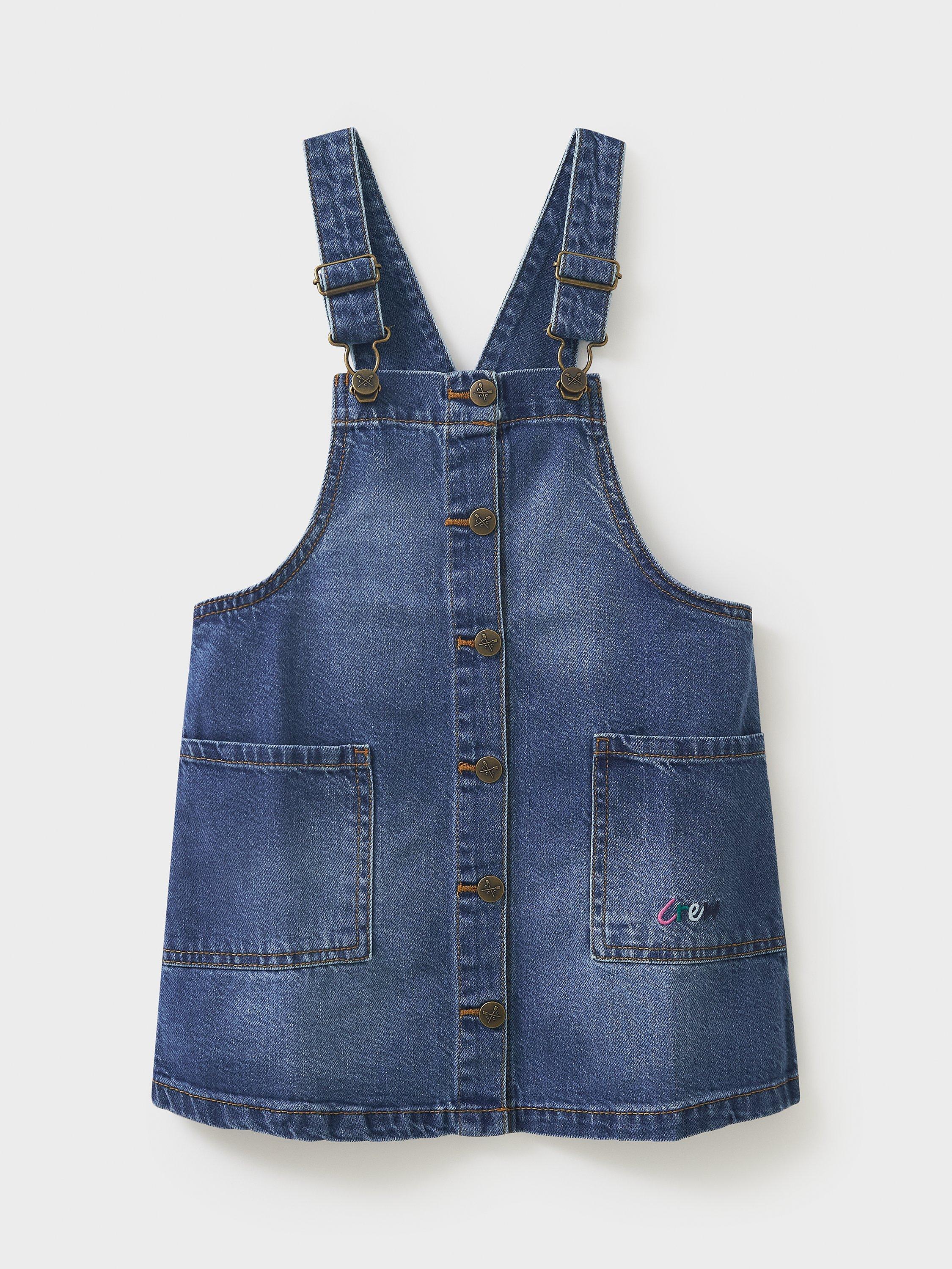 Crew Clothing Denim Pinafore Dress, Dark Blue
