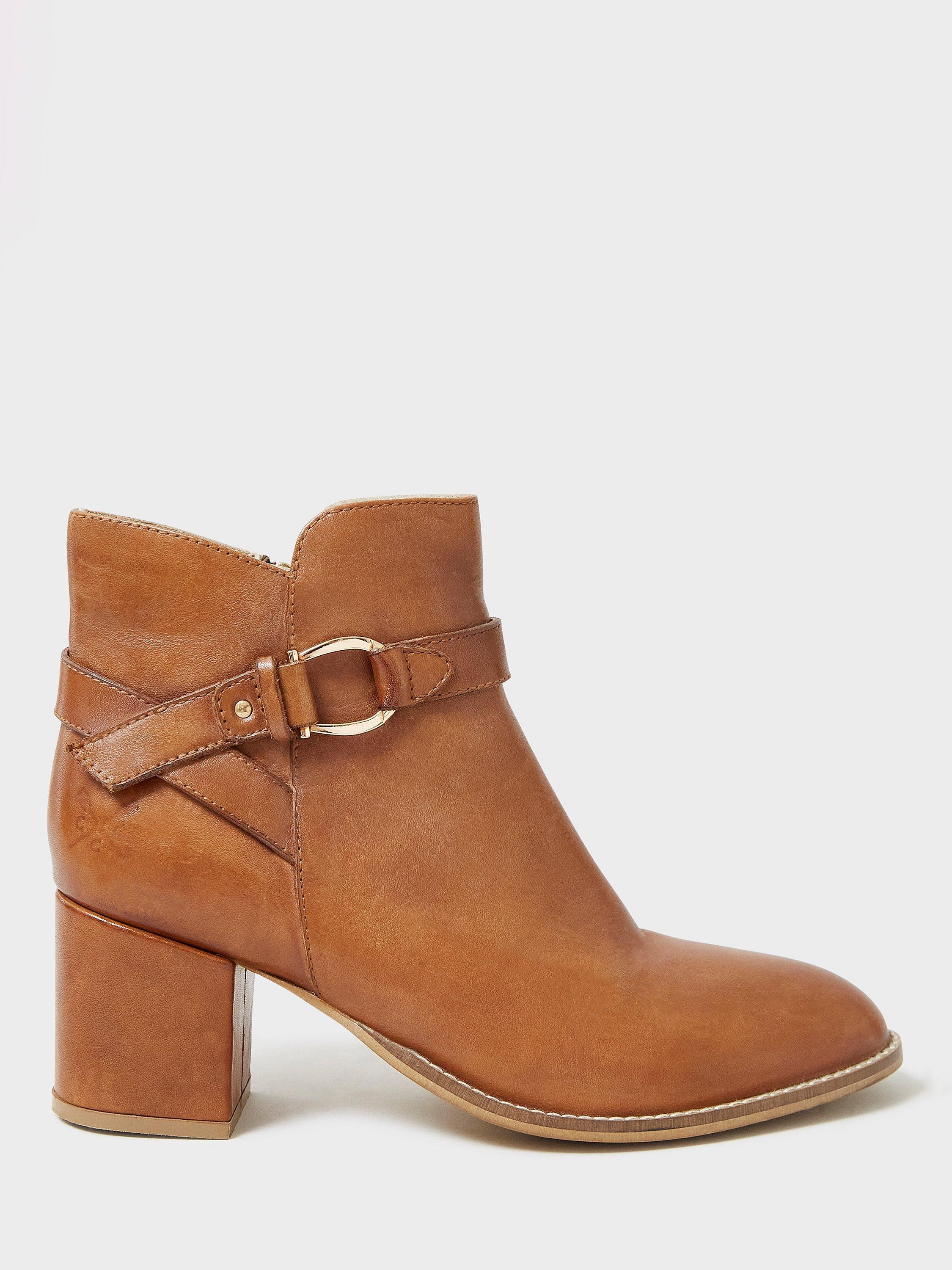 Crew Clothing Hailey Block Heel Leather Ankle Boots, Tan