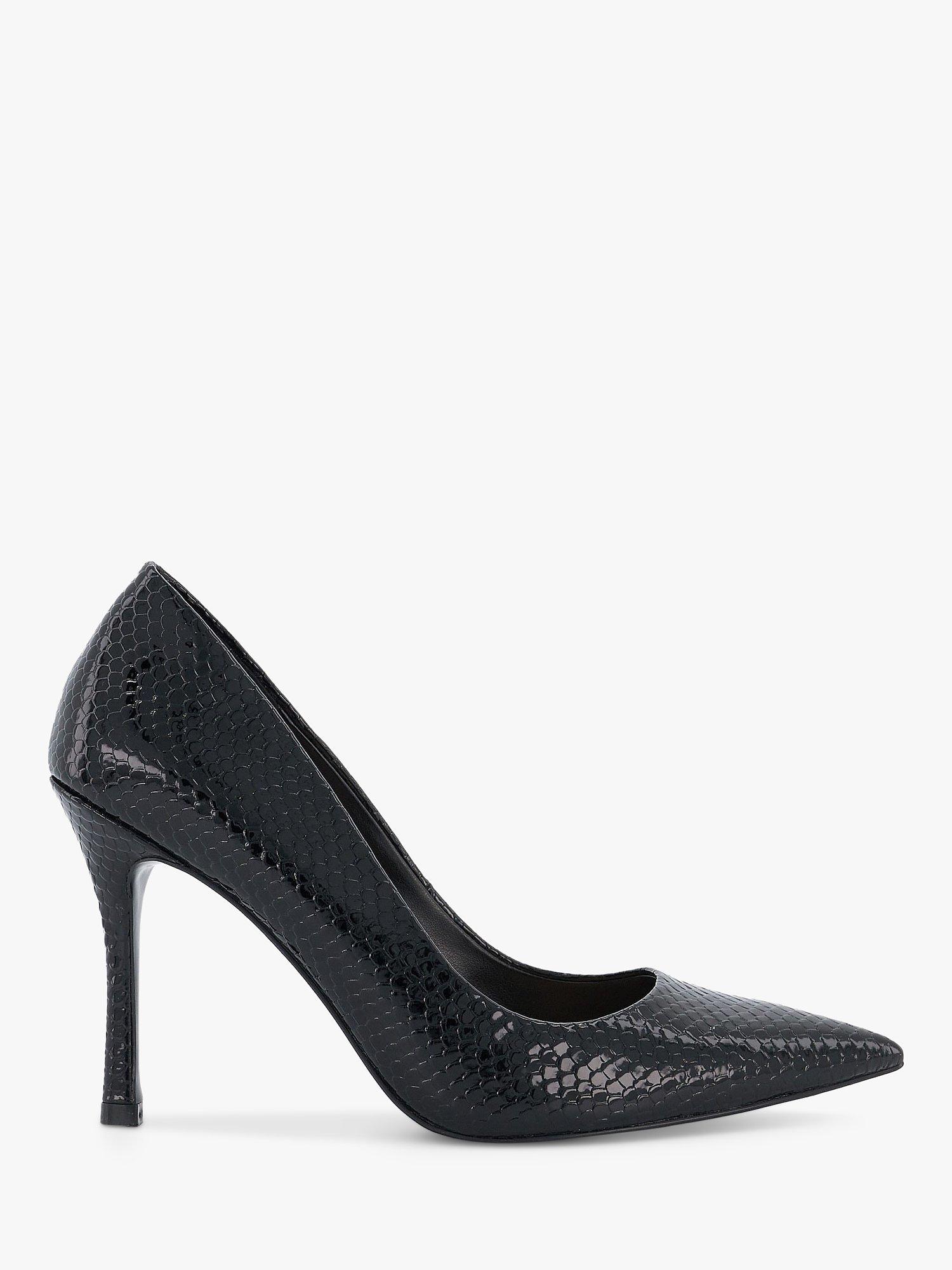 Dune Atlanta Reptile Effect Pointed Toe Court Shoes, Black-synthetic