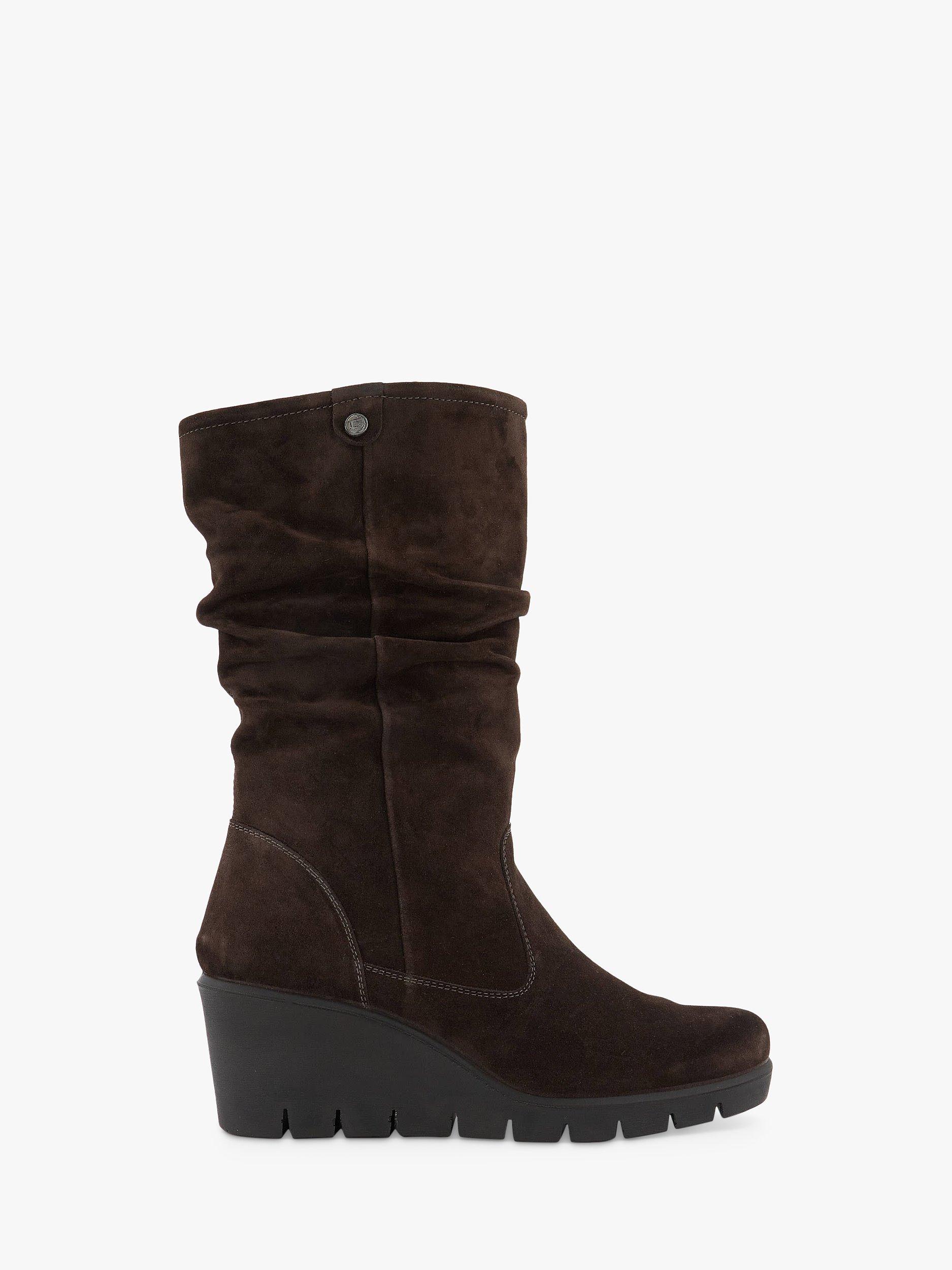 Dune Tasha Suede Wedge Heel Boots, Brown