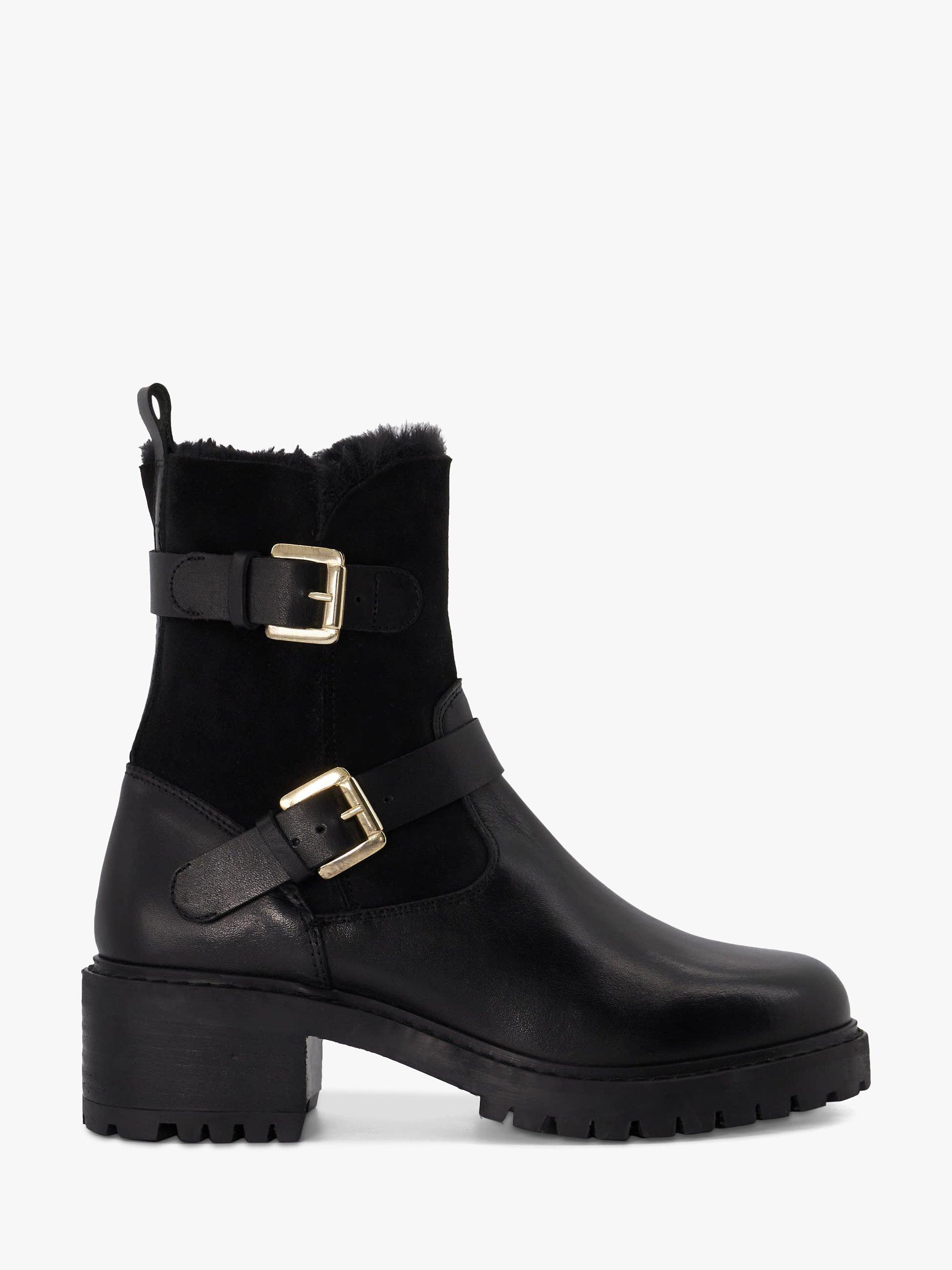 Dune Perform Leather Faux Fur Lined Biker Boots, Black