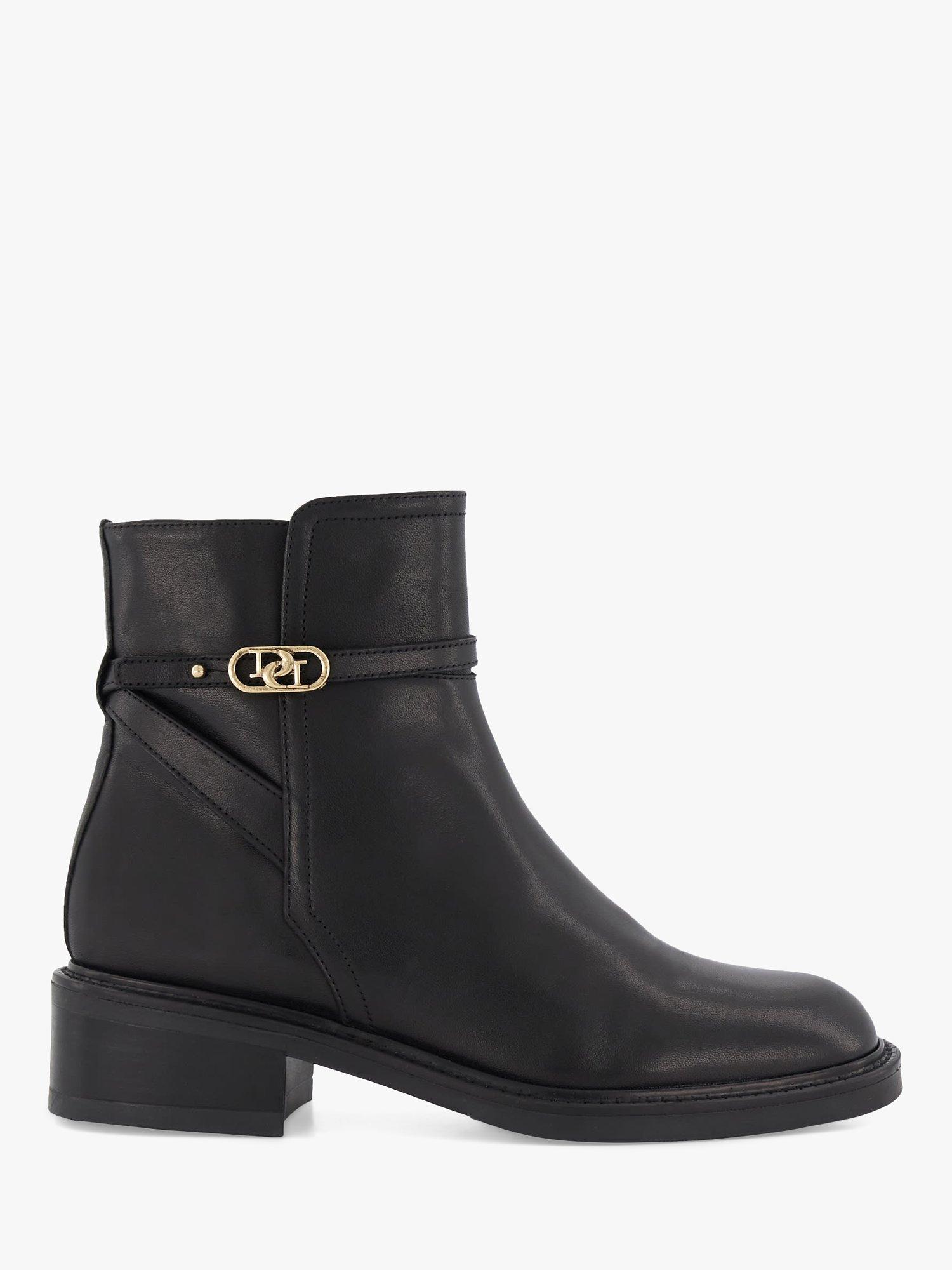 Dune Praising Leather Ankle Boots, Black