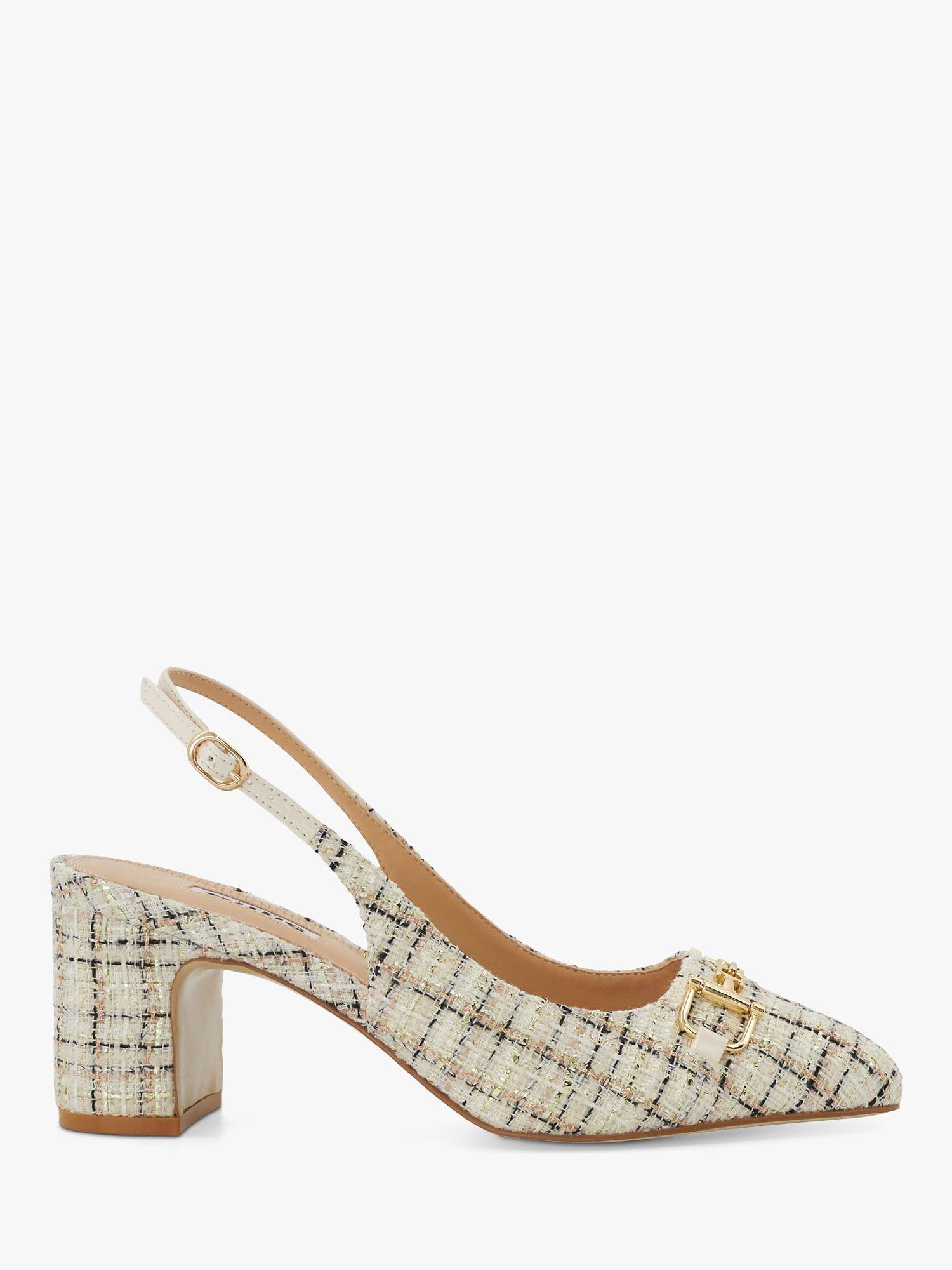 Dune Choices Boucle Block-Heeled Slingback, Cream-fabric
