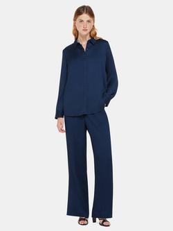 Whistles Ellis Satin Wide Leg Trousers, Navy - view 2, Navy