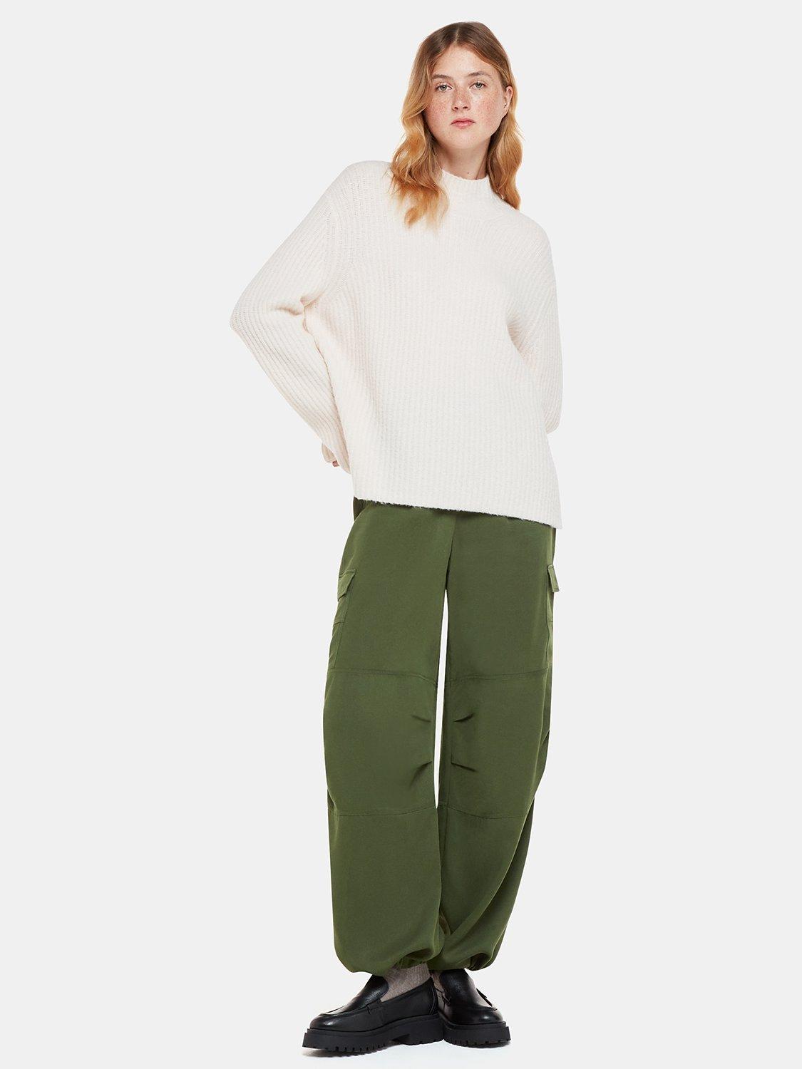 Product image 1 of 6, which shows Whistles Grace Luxe Cargo Trousers, Khaki, 6