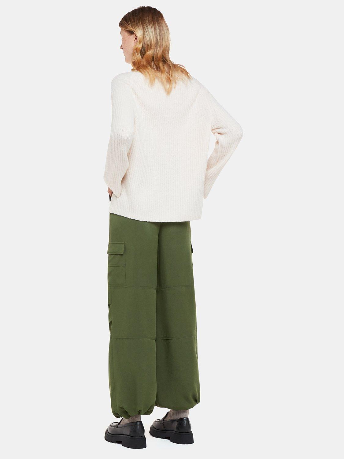 Product image 2 of 6, which shows Whistles Grace Luxe Cargo Trousers, Khaki, 6