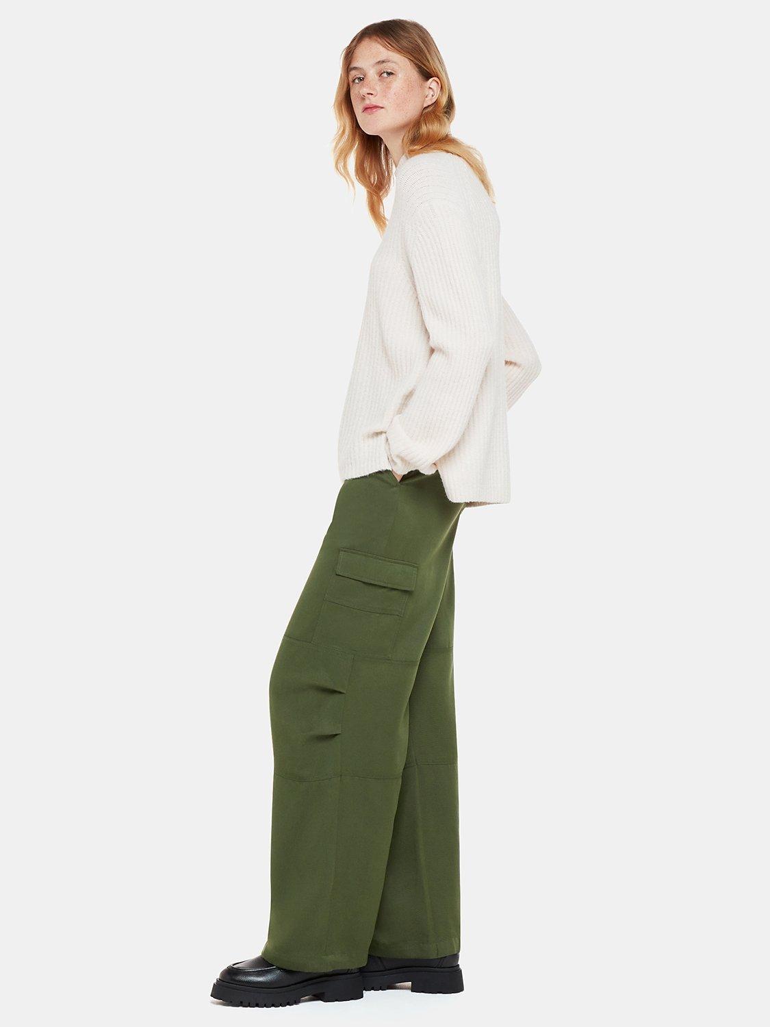 Product image 3 of 6, which shows Whistles Grace Luxe Cargo Trousers, Khaki, 6