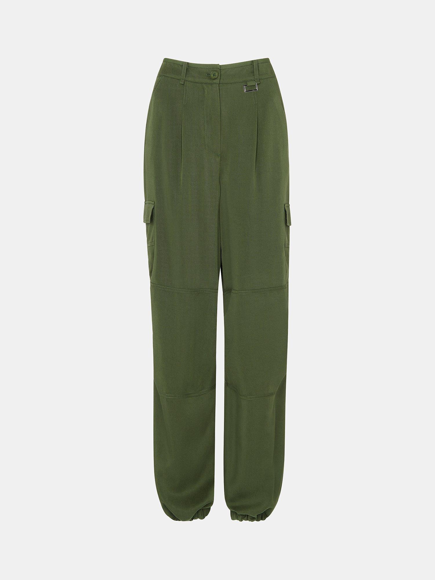 Product image 6 of 6, which shows Whistles Grace Luxe Cargo Trousers, Khaki, 6