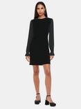 Whistles Petite Velvet Pleated Puff Sleeve Mini Dress, Black