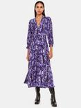 Whistles Glossy Leopard Midi Dress, Purple/Multi