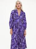 Whistles Petite Glossy Leopard Print Midi Dress, Purple/Multi