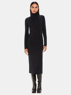 Whistles Annie Sparkle Roll Neck Midi Dress, Black, Black