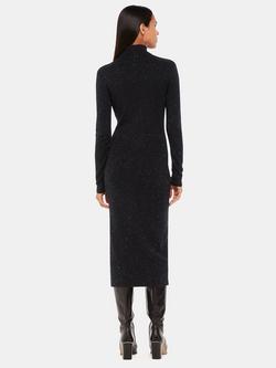 Whistles Annie Sparkle Roll Neck Midi Dress, Black - view 2, Black
