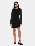 Whistles Velvet Pleat Sleeve Mini Dress, Black