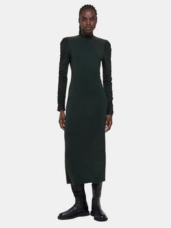 Whistles Petite Ruched Sleeve Jersey Midi Dress, Dark Green, Dark Green