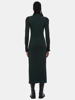 Whistles Petite Ruched Sleeve Jersey Midi Dress, Dark Green - view 2, Dark Green